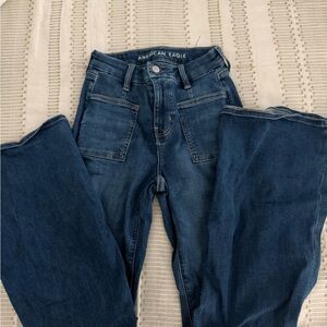 American Eagle Outfitters Women's Dark Blue Flare Jeans